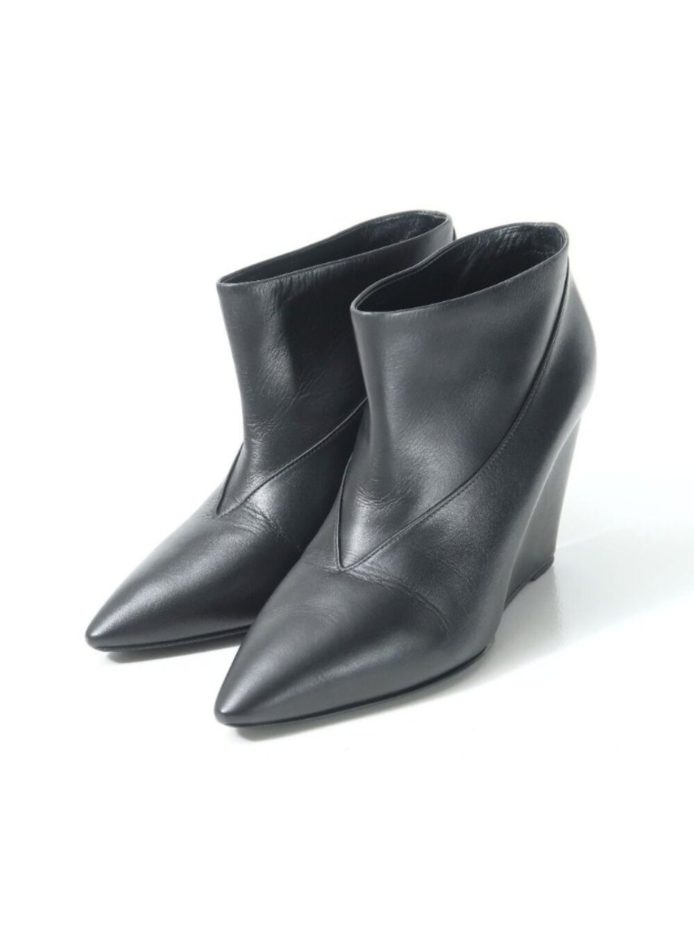 Hermes Boots Short Ankle Wedge Heels Leather Shoes 36